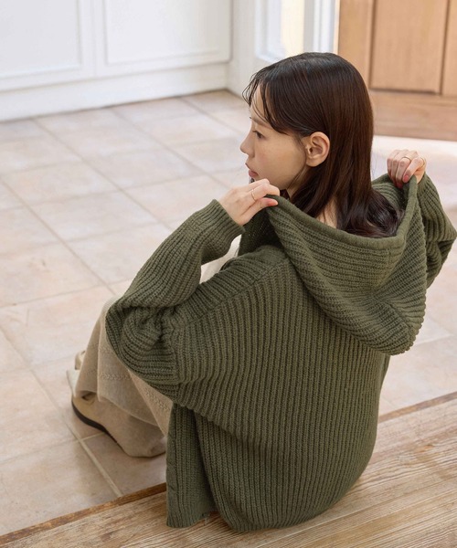 CHAN ME（チャンミ）の「ツイストニットパーカー（パーカー・レディース・カーキ/チャコールグレー/ベージュ・LARGE/MEDIUM/SMALL）」の8枚目の写真