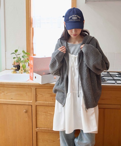 CHAN ME（チャンミ）の「ツイストニットパーカー（パーカー・レディース・カーキ/チャコールグレー/ベージュ・LARGE/MEDIUM/SMALL）」の12枚目の写真