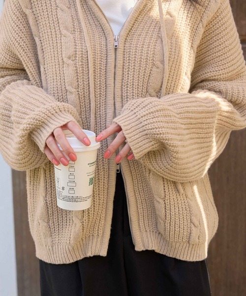 CHAN ME（チャンミ）の「ツイストニットパーカー（パーカー・レディース・カーキ/チャコールグレー/ベージュ・LARGE/MEDIUM/SMALL）」の18枚目の写真