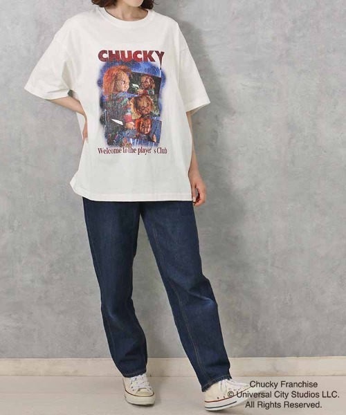 Bleu Bleuet（ブルーブルーエ）の「CHUCKYポスター風Tシャツ（Tシャツ/カットソー・レディース・ブラック/ホワイト・MEDIUM）」の5枚目の写真