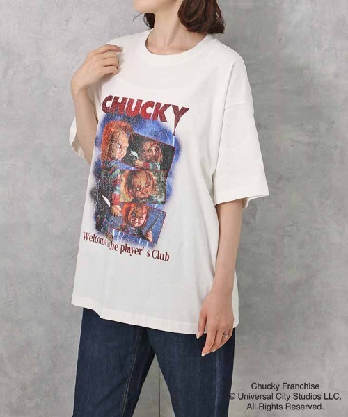 Bleu Bleuet（ブルーブルーエ）の「CHUCKYポスター風Tシャツ（Tシャツ/カットソー・レディース・ブラック/ホワイト・MEDIUM）」の7枚目の写真