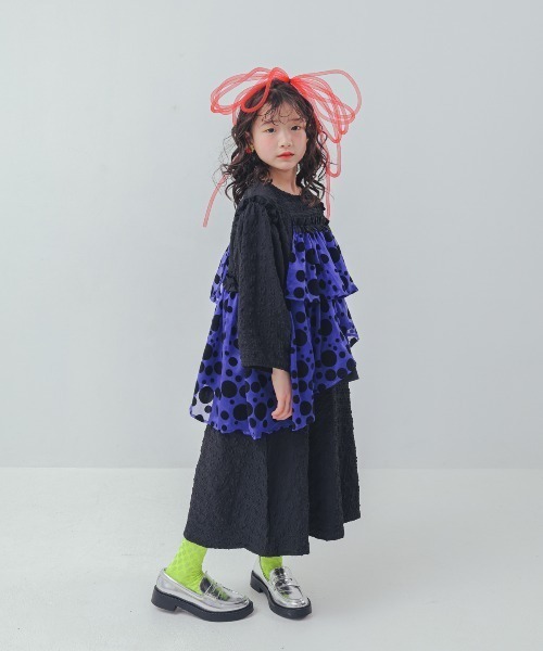 unica（ユニカ）の「シャワードットレイヤードワンピース（ワンピース・キッズ・オフホワイト/ブルー・M/L/XL）」の2枚目の写真