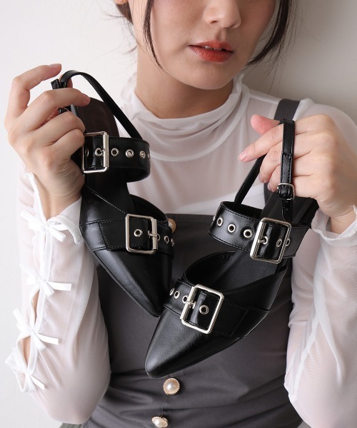 DEMETER(デメテル)の「【新色追加】ポインテッドトゥ バックルベルト ストラップパンプス(パンプス・レディース・ブラック/シルバー/ワインレッド/ホワイト/レオパード/カモフラージュ・LL/L/M/S)」の10枚目の写真