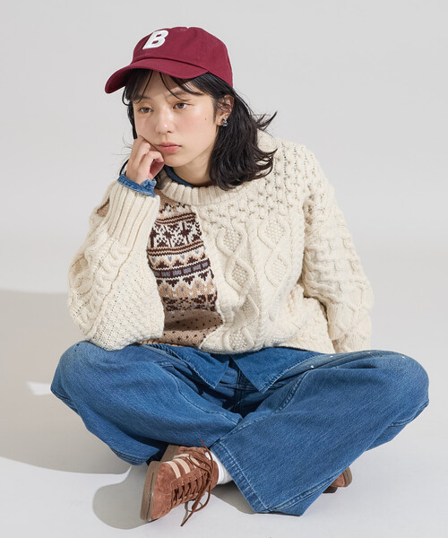 FREAK'S STORE(フリークスストア)の「ケーブル×ノルディック ドッキング ニットプルオーバー/ リメイク風ニット(ニット/セーター・レディース・ネイビー/オフホワイト・フリ-)」の14枚目の写真