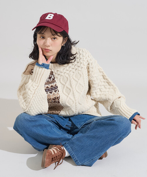 FREAK'S STORE(フリークスストア)の「ケーブル×ノルディック ドッキング ニットプルオーバー/ リメイク風ニット(ニット/セーター・レディース・ネイビー/オフホワイト・フリ-)」の15枚目の写真