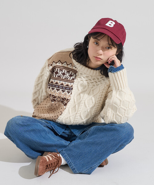 FREAK'S STORE(フリークスストア)の「ケーブル×ノルディック ドッキング ニットプルオーバー/ リメイク風ニット(ニット/セーター・レディース・ネイビー/オフホワイト・フリ-)」の16枚目の写真