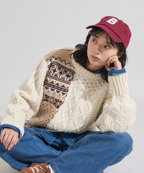 FREAK'S STORE(フリークスストア)の「ケーブル×ノルディック ドッキング ニットプルオーバー/ リメイク風ニット(ニット/セーター・レディース・ネイビー/オフホワイト・フリ-)」の22枚目の写真