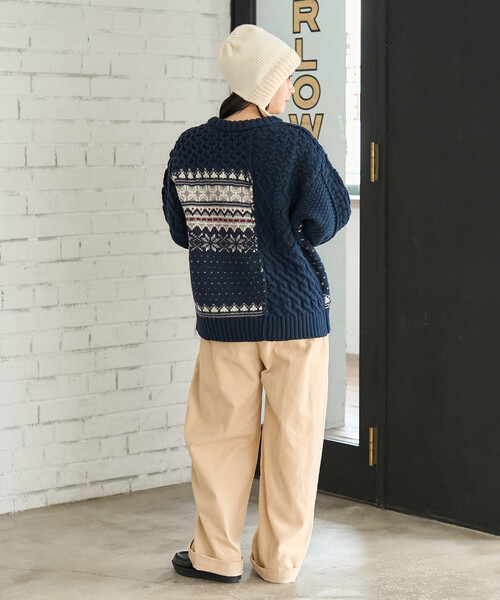 セール】ケーブル×ノルディック ドッキング ニットプルオーバー