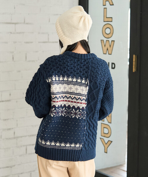 セール】ケーブル×ノルディック ドッキング ニットプルオーバー