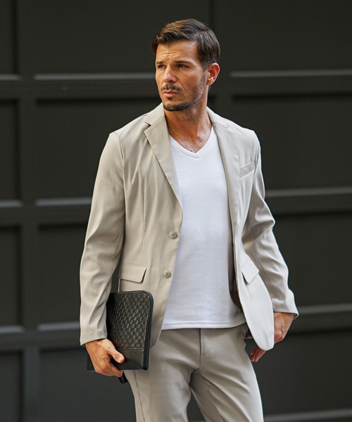 セール】ツイルテーラードジャケット メンズ スーツ ストレッチ 黒 白