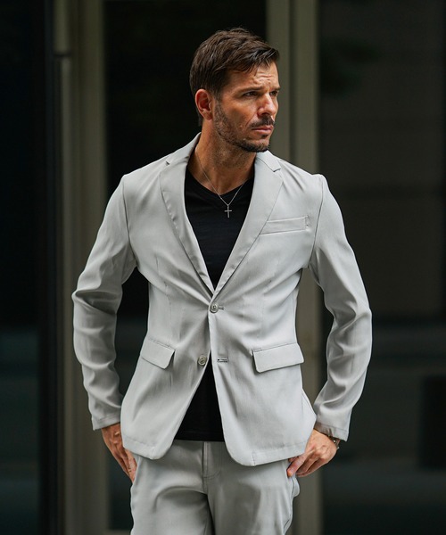 ツイルテーラードジャケット メンズ スーツ ストレッチ 黒 白 茶色