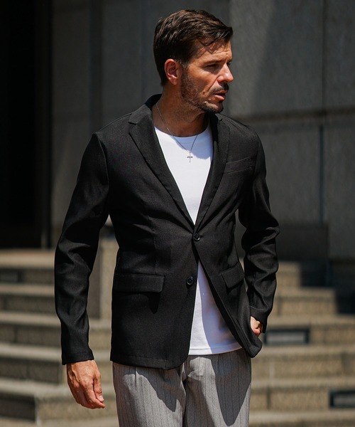 セール】ツイルテーラードジャケット メンズ スーツ ストレッチ 黒 白