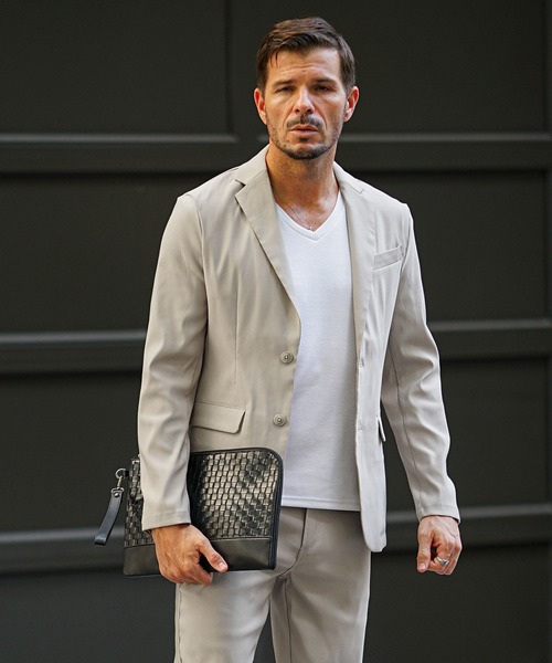 ツイルテーラードジャケット メンズ スーツ ストレッチ 黒 白 茶色