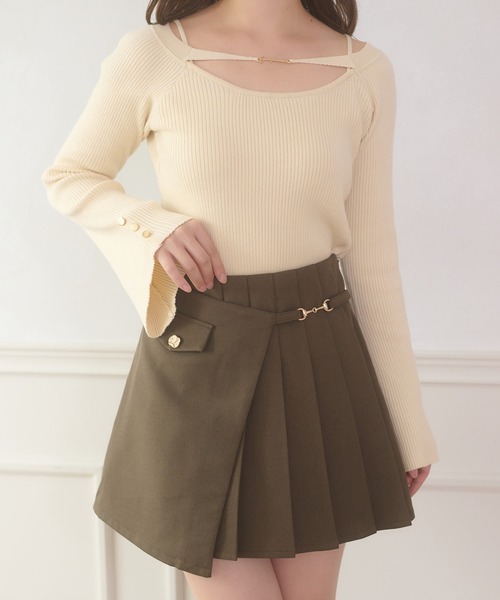 Ambre Neige(アンブルネージュ)の「gold button pleats mini skirt / ゴールドボタンプリーツミニスカート(スカート・レディース・チャコールグレー/ダークブラウン/ベージュ/ブラック・FREE)」の16枚目の写真