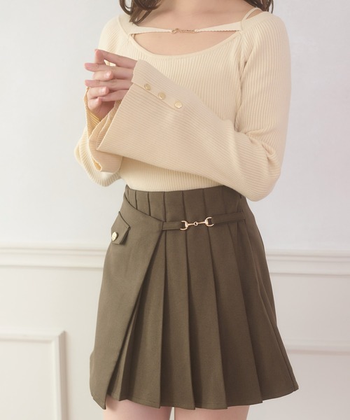 Ambre Neige(アンブルネージュ)の「gold button pleats mini skirt / ゴールドボタンプリーツミニスカート(スカート・レディース・チャコールグレー/ダークブラウン/ベージュ/ブラック・FREE)」の9枚目の写真