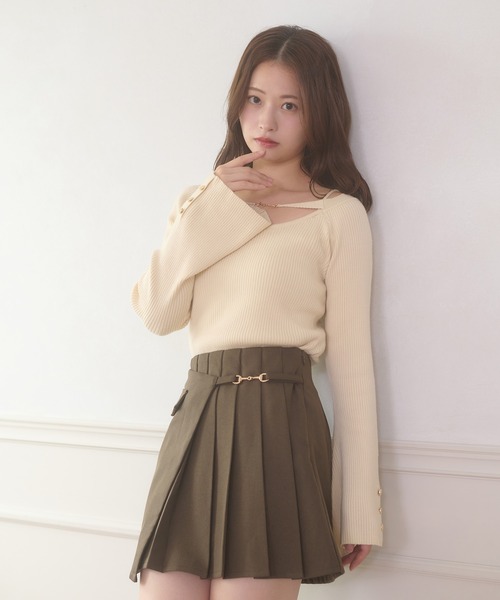 Ambre Neige(アンブルネージュ)の「gold button pleats mini skirt / ゴールドボタンプリーツミニスカート(スカート・レディース・チャコールグレー/ダークブラウン/ベージュ/ブラック・FREE)」の21枚目の写真