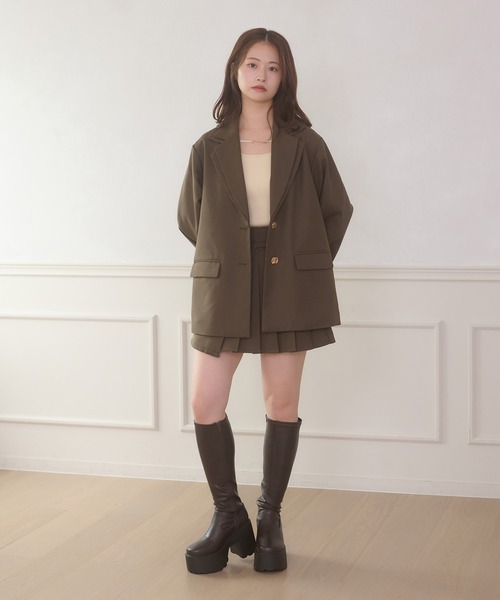Ambre Neige(アンブルネージュ)の「gold button pleats mini skirt / ゴールドボタンプリーツミニスカート(スカート・レディース・チャコールグレー/ダークブラウン/ベージュ/ブラック・FREE)」の7枚目の写真