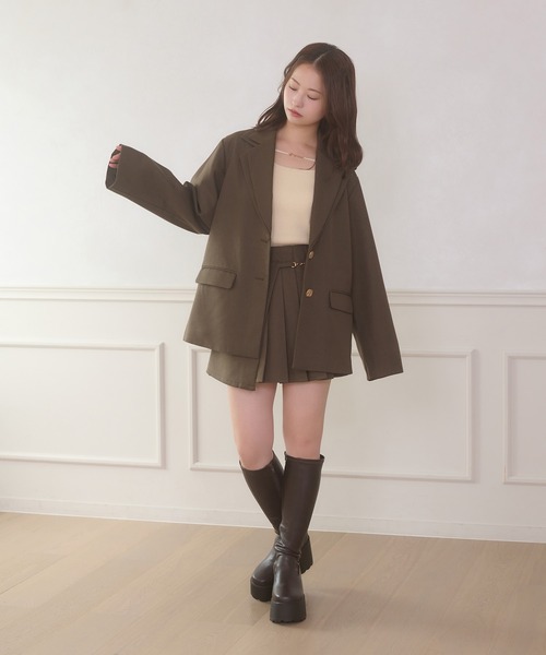 Ambre Neige(アンブルネージュ)の「gold button pleats mini skirt / ゴールドボタンプリーツミニスカート(スカート・レディース・チャコールグレー/ダークブラウン/ベージュ/ブラック・FREE)」の11枚目の写真