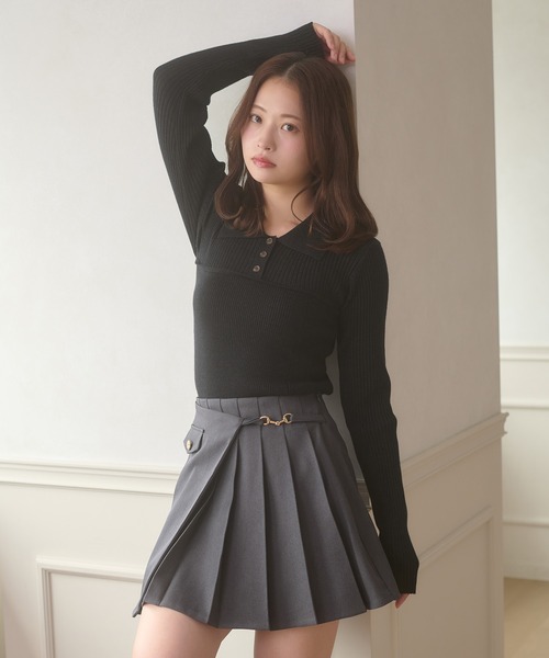gold button pleats mini skirt / ゴールドボタンプリーツミニスカート