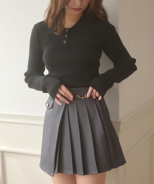 Ambre Neige(アンブルネージュ)の「gold button pleats mini skirt / ゴールドボタンプリーツミニスカート(スカート・レディース・チャコールグレー/ダークブラウン/ベージュ/ブラック・FREE)」の12枚目の写真