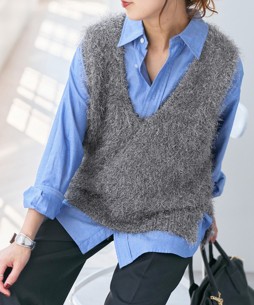 Spick & Span（スピックアンドスパン）の「シャギーベスト（ベスト・レディース・ブラウン/グレー・FREE）」の2枚目の写真