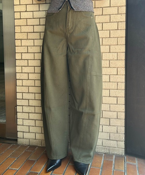 Ampirula(アンピルーラ)の「バレルレッグ ジーンズ レディース デニムパンツ 冬 レディース 秋 秋冬(デニムパンツ・レディース・グリーン/ブラック・M/S)」の1枚目の写真