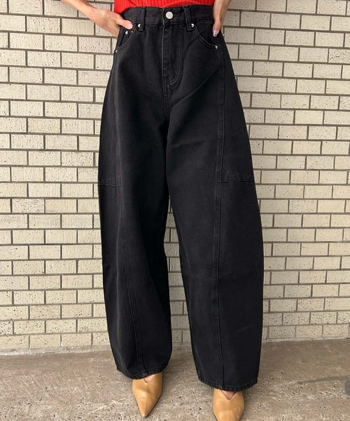 Ampirula(アンピルーラ)の「バレルレッグ ジーンズ レディース デニムパンツ 冬 レディース 秋 秋冬(デニムパンツ・レディース・グリーン/ブラック・M/S)」の2枚目の写真