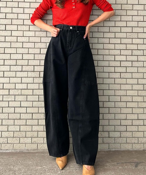 Ampirula(アンピルーラ)の「バレルレッグ ジーンズ レディース デニムパンツ 冬 レディース 秋 秋冬(デニムパンツ・レディース・グリーン/ブラック・M/S)」の7枚目の写真
