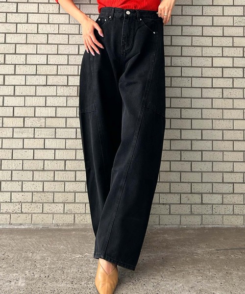 Ampirula(アンピルーラ)の「バレルレッグ ジーンズ レディース デニムパンツ 冬 レディース 秋 秋冬(デニムパンツ・レディース・グリーン/ブラック・M/S)」の8枚目の写真