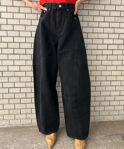 Ampirula(アンピルーラ)の「バレルレッグ ジーンズ レディース デニムパンツ 冬 レディース 秋 秋冬(デニムパンツ・レディース・グリーン/ブラック・M/S)」の9枚目の写真