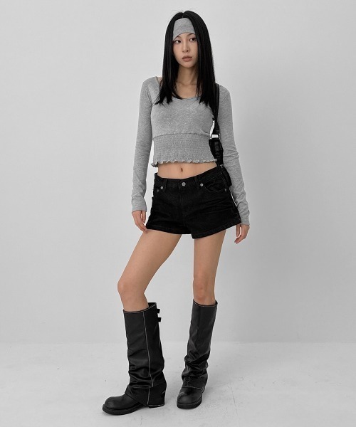 BLACKUP（ブラックアップ）の「[MADE] ニレスモーキングVネック長袖Tシャツ（Tシャツ/カットソー・レディース・ブラック/グレー・FREE）」の11枚目の写真