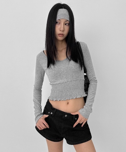 BLACKUP（ブラックアップ）の「[MADE] ニレスモーキングVネック長袖Tシャツ（Tシャツ/カットソー・レディース・ブラック/グレー・FREE）」の8枚目の写真