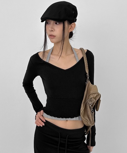 BLACKUP（ブラックアップ）の「[MADE] ニレスモーキングVネック長袖Tシャツ（Tシャツ/カットソー・レディース・ブラック/グレー・FREE）」の3枚目の写真