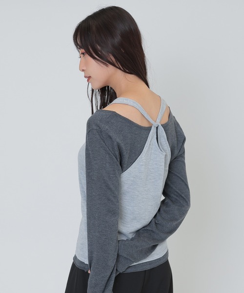 SUWDEE(スーディー)の「back twist layered tops(Tシャツ/カットソー・レディース・アイボリー/グレー・FREE)」の2枚目の写真