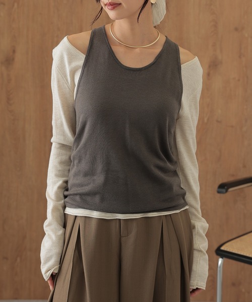 SUWDEE(スーディー)の「back twist layered tops(Tシャツ/カットソー・レディース・アイボリー/グレー・FREE)」の7枚目の写真