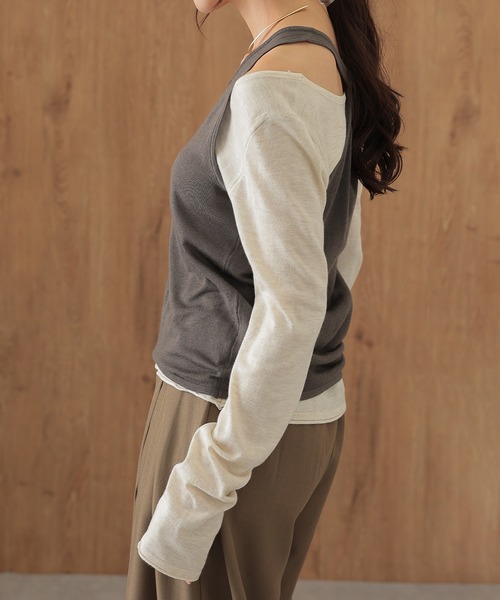 SUWDEE(スーディー)の「back twist layered tops(Tシャツ/カットソー・レディース・アイボリー/グレー・FREE)」の8枚目の写真