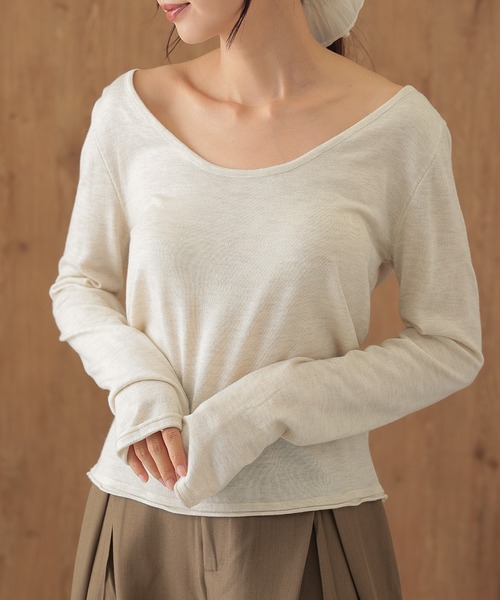 SUWDEE(スーディー)の「back twist layered tops(Tシャツ/カットソー・レディース・アイボリー/グレー・FREE)」の10枚目の写真