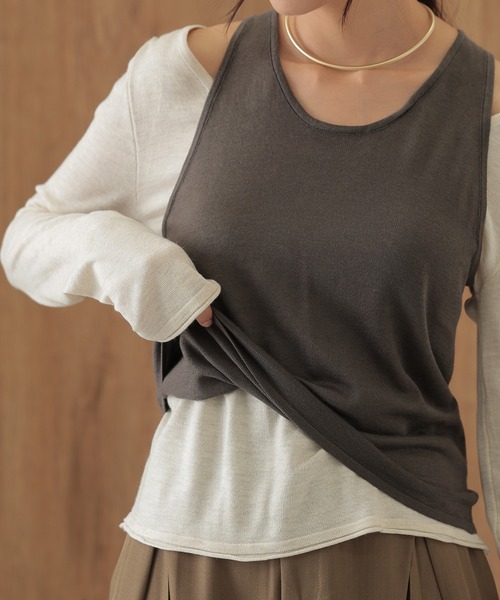 SUWDEE(スーディー)の「back twist layered tops(Tシャツ/カットソー・レディース・アイボリー/グレー・FREE)」の12枚目の写真