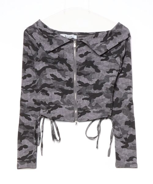 .KOM（ドットコム）の「A'GEM/9 × .kom 『.KOM/ドットケーオーエム』Shoulder Collar Camo Zip Top/ショルダーカラーカモZIPトップス（その他トップス・レディース・グレー/グリーン・FREE）」の11枚目の写真