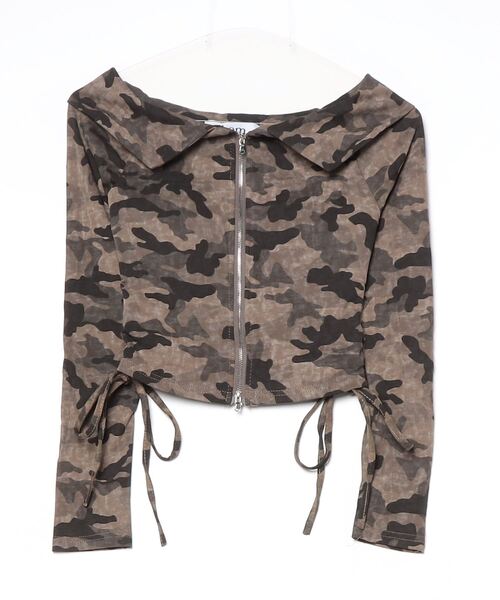 .KOM（ドットコム）の「A'GEM/9 × .kom 『.KOM/ドットケーオーエム』Shoulder Collar Camo Zip Top/ショルダーカラーカモZIPトップス（その他トップス・レディース・グレー/グリーン・FREE）」の13枚目の写真