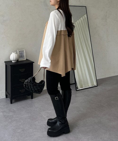 prose verse（プロズヴェール）の「イレギュラーヘムフリルドッキングAラインリブロンT（Tシャツ/カットソー・レディース・オフホワイト/ブラック・LARGE/MEDIUM）」の3枚目の写真