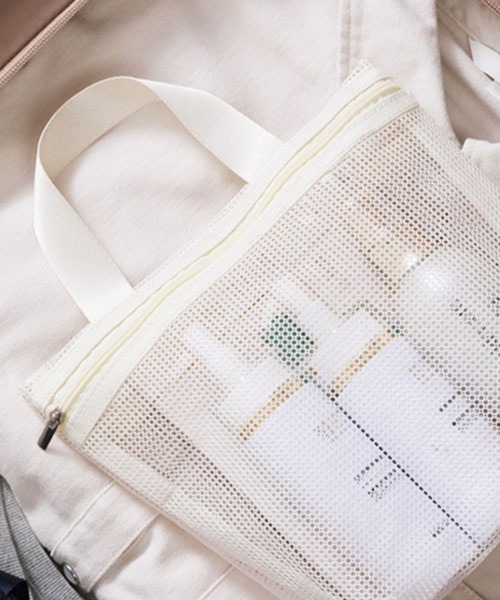 Pochi Pouch(ポチポーチ)の「Pochi Pouch/トラベル シースルー メッシュ ジップ スパバッグ(エコバッグ/サブバッグ・レディース・ピンク/ネイビー/オフホワイト・FREE)」の8枚目の写真