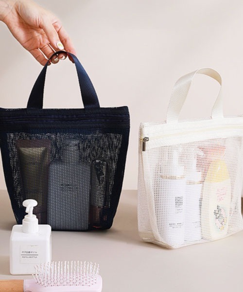 Pochi Pouch(ポチポーチ)の「Pochi Pouch/トラベル シースルー メッシュ ジップ スパバッグ(エコバッグ/サブバッグ・レディース・ピンク/ネイビー/オフホワイト・FREE)」の9枚目の写真