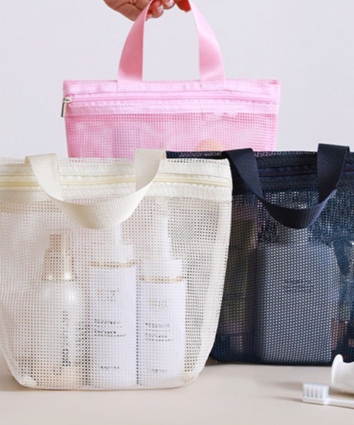 Pochi Pouch(ポチポーチ)の「Pochi Pouch/トラベル シースルー メッシュ ジップ スパバッグ(エコバッグ/サブバッグ・レディース・ピンク/ネイビー/オフホワイト・FREE)」の11枚目の写真