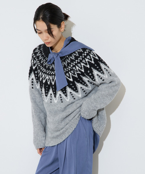 Liesse(リエス)の「ジャガード編みニット(ニット/セーター・レディース・グレー/ネイビー・FREE)」の13枚目の写真