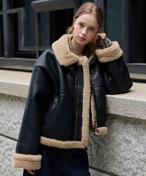 最終値下げしました❗️ ALPHA フェイクムートンジャケットL 黒/ベージュ FREAK'S STORE（フリークスストア）の「【WEB限定】ALPHA/アルファ WB