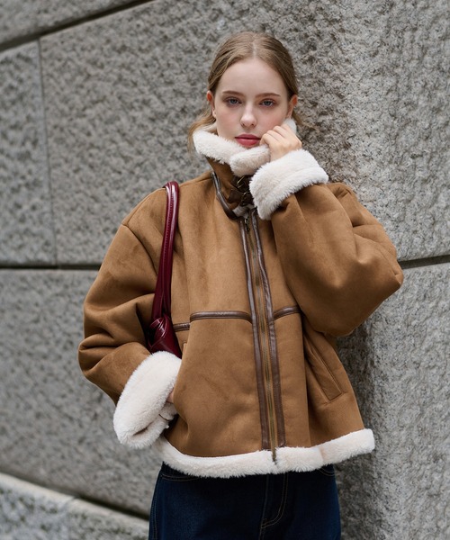 belt design fake mouton jacket / ベルトデザインフェイクムートン