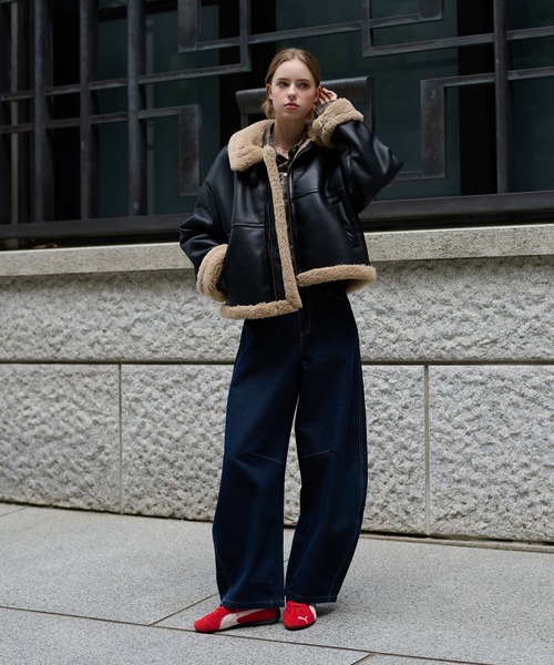 hazyl（ヘイジル）の「belt design fake mouton jacket / ベルトデザインフェイクムートンジャケット（ブルゾン・レディース・ブラウン系その他/ブラック/キャメル・フリー）」の21枚目の写真