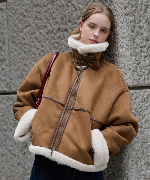 未使用レベル　ムートンジャケット　エーゼイバイジュンハシモト　レザー belt design fake mouton jacket / ベルトデザインフェイクムートン