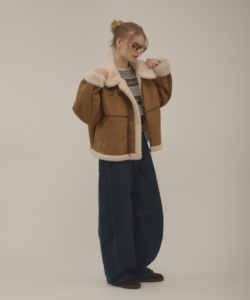 belt design fake mouton jacket / ベルトデザインフェイクムートン